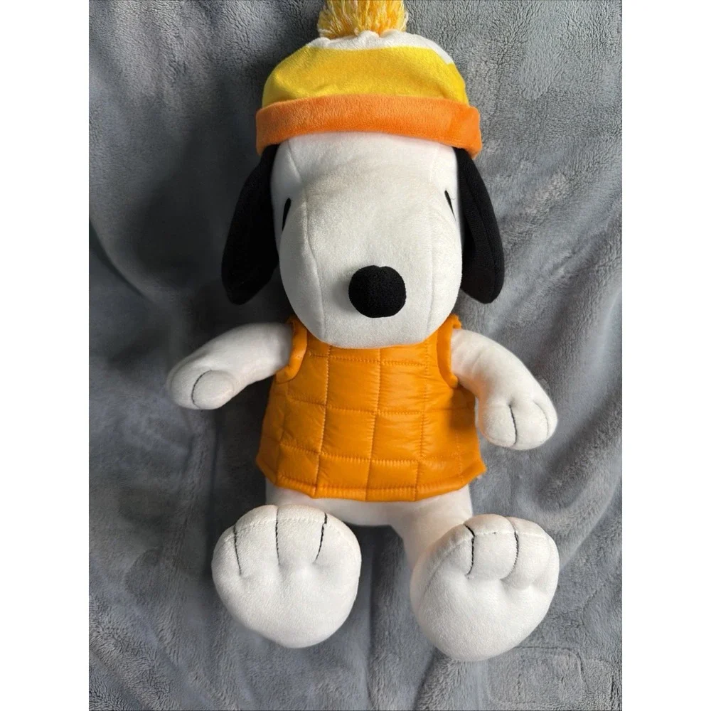 Peanuts Snoopy Orange Puffer Vest Fall  Candy Corn Beanie 14